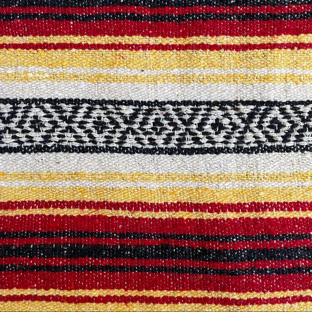 Vintage: Red, Yellow, White, & Black Authentic Mexican Falsa Blanket - Picture 3 of 5